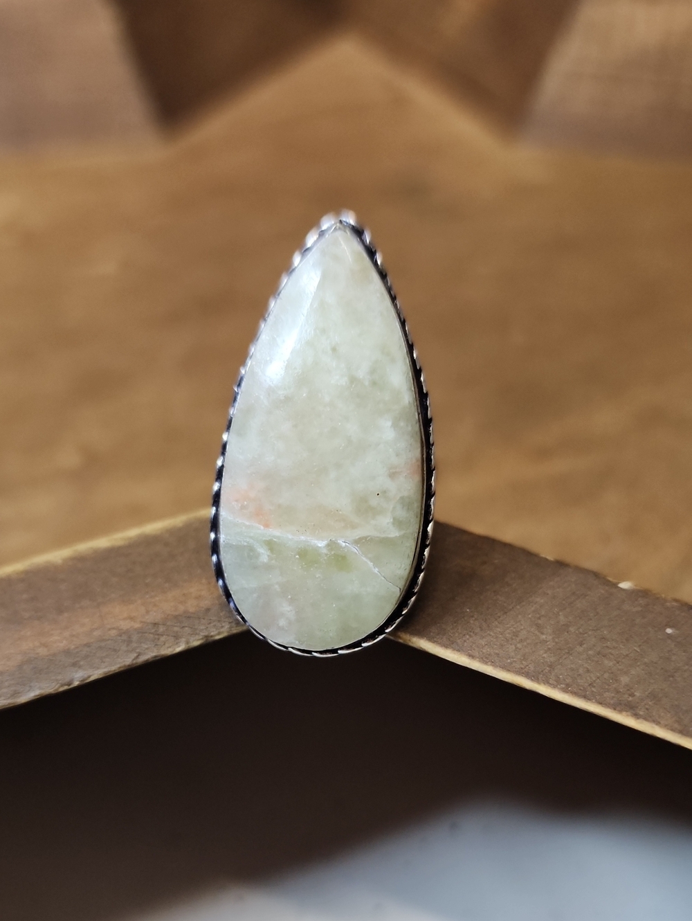 Handcrafted Teardrop Green Stone Ring - Women Jewelry